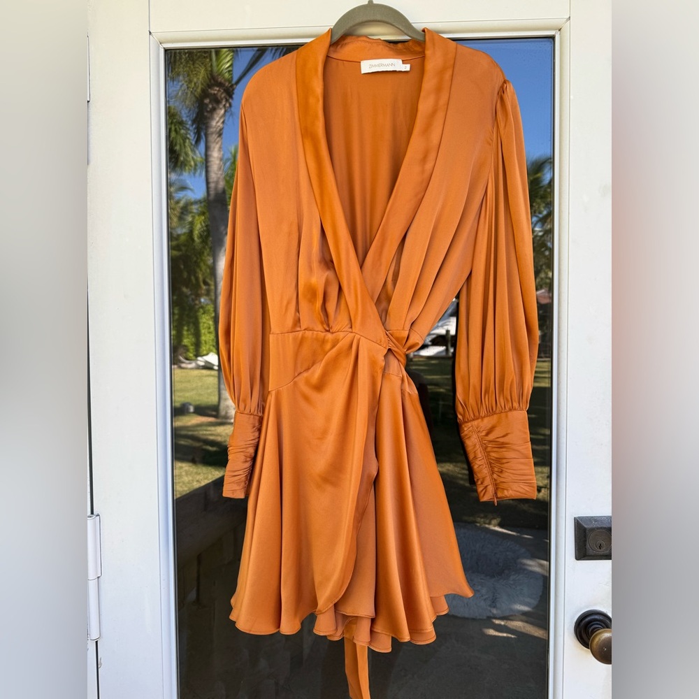 Zimmermann Rust Orange Long Sleeve Wrap Dress